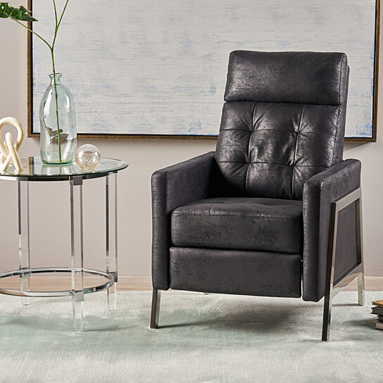 Baron Modern Tufted Microfiber Push Back Recliner with Stainless